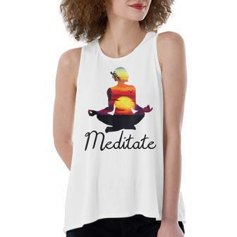 I Meditate T Yoga Pose Tropical Sunrise Meditation V2 Women's Loose Fit Open Back Split Tank Top - Seseable