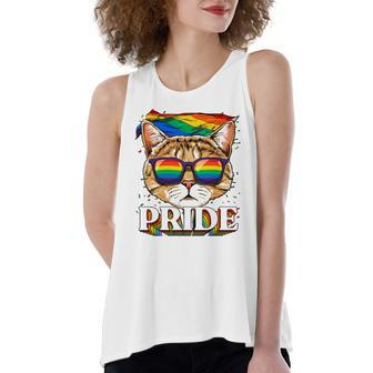 Lgbt Cat Gay Pride Lgbtq Rainbow Flag Sunglasses Women's Loose Tank Top | Mazezy
