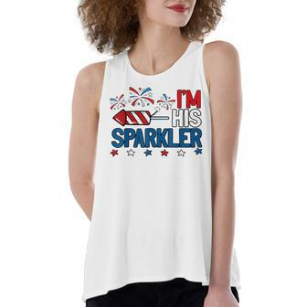Mens Im His Sparkler Funny 4Th Of July Matching Couples For Her Women's Loose Fit Open Back Split Tank Top - Seseable