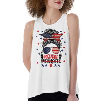 Messy Bun 4Th Of July Patriotic Af Pregnant Pregnancy Funny Women's Loose Fit Open Back Split Tank Top - Seseable