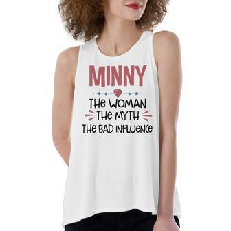 Minny Grandma Gift Minny The Woman The Myth The Bad Influence Women's Loose Fit Open Back Split Tank Top - Seseable