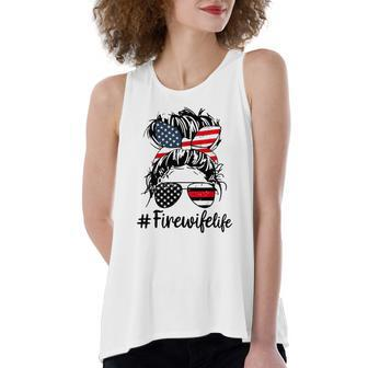Mom Life And Fire Wife Firefighter Patriotic American Women's Loose Tank Top | Mazezy
