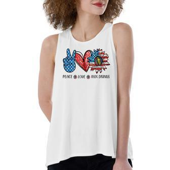 Peace Love Mix Drinks Sunflower American Flag 4Th Of July Women's Loose Fit Open Back Split Tank Top - Seseable