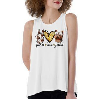 Peace Love Yorkie Dog Lovers Yorkshire Terrier Dad Mom Women's Loose Tank Top | Mazezy