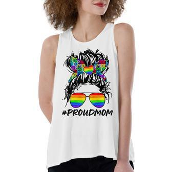 Proud Mom Lgbt  Gay Pride Messy Bun Rainbow Lgbtq  Women's Loose Fit Open Back Split Tank Top