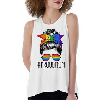 Proud Mom Messy Hair Bun Lgbtq Rainbow Flag Lgbt Pride Ally V3 Women's Loose Fit Open Back Split Tank Top - Seseable