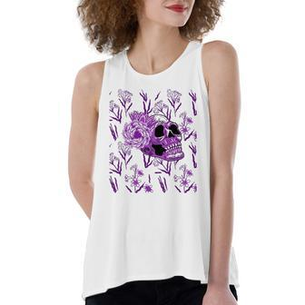Purple Skull Flower Cool Floral Scary Halloween Gothic Theme Women's Loose Tank Top | Mazezy