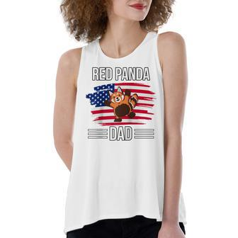 Red Panda Us Flag 4Th Of July Fathers Day Red Panda Dad Women's Loose Fit Open Back Split Tank Top - Seseable