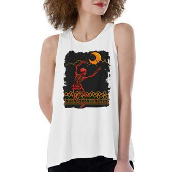 Skeleton Macabre Dancing Red Graphic Goth Halloween Women's Loose Tank Top | Mazezy