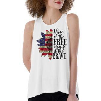 Sunflower Home Of The Free Because Of The Brave 4Th Of July V2 Women's Loose Fit Open Back Split Tank Top - Seseable