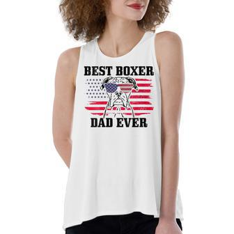 Womens Best Boxer Dad Ever Dog Patriotic 4Th Of July American Flag Women's Loose Fit Open Back Split Tank Top - Seseable
