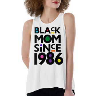 Womens Black Mom Since 1986 Funny Mothers Day Child Birthday Year Women's Loose Fit Open Back Split Tank Top - Seseable