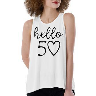 Womens Hello 50 Fifty Heart 50Th Birthday 50 Years Old Women's Loose Fit Open Back Split Tank Top - Seseable
