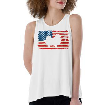 Womens Pomeranian For Dog Mom Dog Dad Usa Flag 4Th Of July Women's Loose Fit Open Back Split Tank Top - Seseable