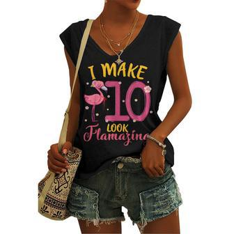 I Make 10 Look Flamazing Cute Flamingo 10Th Birthday Kids Women's Vneck Tank Top - Seseable