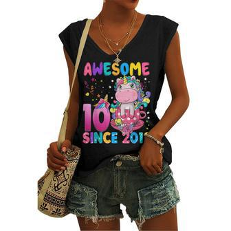10 Years Old 10Th Birthday Unicorn Girl Awesome Since 2012 Women's Vneck Tank Top - Seseable