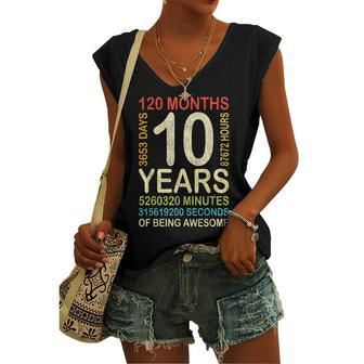 10Th Birthday 10 Years Old Vintage Retro 120 Months Boy Girl Women's Vneck Tank Top - Seseable