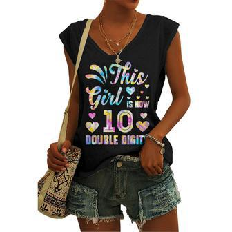 10Th Birthday This Girl Is Now 10 Double Digits Tie Dye V2 Women's Vneck Tank Top - Seseable