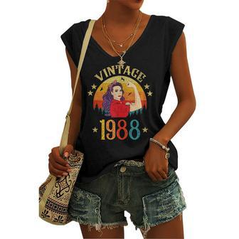 34Th Birthday 34 Years Old For Retro Vintage 1988 Women's V-neck Tank Top | Mazezy