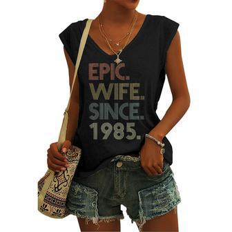 37Th Wedding Anniversary S For Her Epic Wife Since 1985 Wedding Anniversary Women's V-neck Tank Top | Mazezy