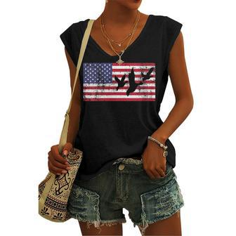 Womens 4Th Of July American Flag Hunting Hunter Geese Goose Dad Usa Women's Vneck Tank Top - Seseable