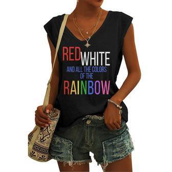 4Th Of July Gay Pride Rainbow America Equal Rights Tee Women's V-neck Tank Top | Mazezy