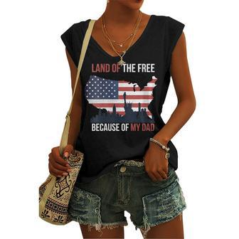 Womens 4Th Of July Land Of Free Because Of My Dad Veteran Son Women's Vneck Tank Top - Seseable