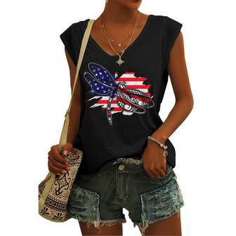4Th Of July Patriotic Dragonfly American Flag Women's Vneck Tank Top - Seseable