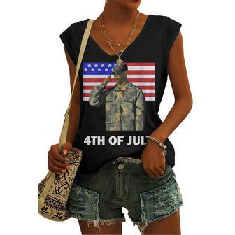 Womens 4Th Of July Proud Army Dad Independence Day American Flag Women's Vneck Tank Top - Seseable