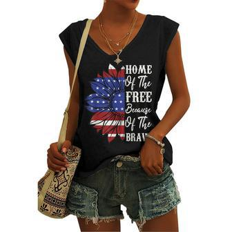4Th Of July Sunflower Home Of The Free Because Of The Brave Women's Vneck Tank Top - Seseable