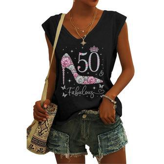 50 & Fabulous 50 Years Old And Fabulous 50Th Birthday Women's V-neck Tank Top | Mazezy