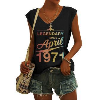 50 Year Old 50Th Birthday Vintage Born In April 1971 Women's Vneck Tank Top - Seseable