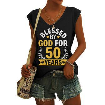 50Th Birthday Man Woman Blessed By God For 50 Years Women's Vneck Tank Top - Seseable