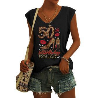 50Th Birthday Squad Stepping Into 50 Leopard High Heel Women's V-neck Tank Top | Mazezy