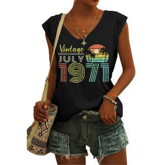 50Th Birthday Vintage July 1971 Fifty Years Old Women's Vneck Tank Top - Seseable