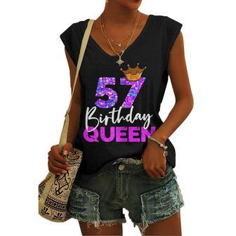 Womens 57Th Birthday Queen Crown For Her Fifty-Seventh Bday Women's Vneck Tank Top - Seseable