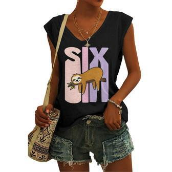 6 Years Old Cute Sloth Birthday Girl 6Th B-Day Women's V-neck Tank Top | Mazezy