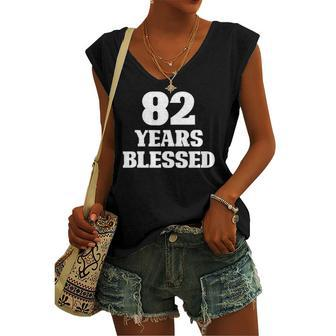 82 Years Blessed 82Nd Birthday Christian Religious Jesus God Women's V-neck Tank Top | Mazezy
