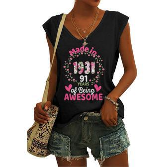 91 Years Old 91St Birthday Born In 1931 Girls Floral Women's V-neck Tank Top | Mazezy
