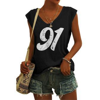 91St Birthday Classic Vintage 91 Years Old Women's V-neck Tank Top | Mazezy