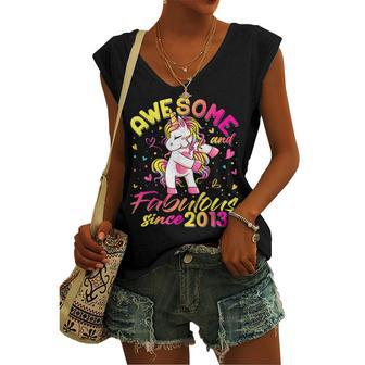 9Th Birthday 9 Year Old Girl Flossing Unicorn Party V2 Women's Vneck Tank Top - Seseable