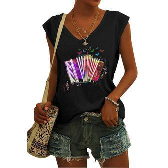 Abstract Music Butterfly Accordion Women's V-neck Tank Top | Mazezy