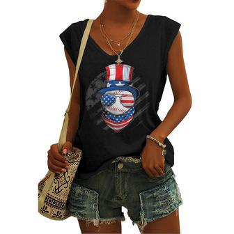 American Baseball Patriotic 4Th Of July Usa Flag Women's V-neck Tank Top | Mazezy