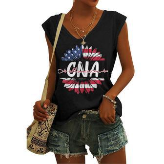 All American Cna Life American Flag Sunflower 4Th Of July Women's Vneck Tank Top - Seseable