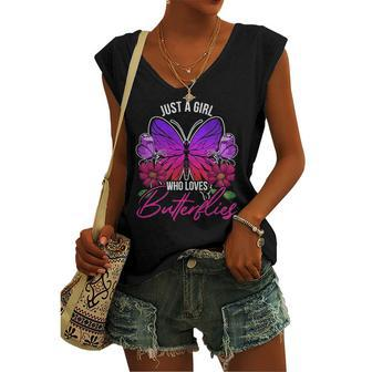 Animal Insect Butterfly Lover Girls Pretty Butterfly Women's V-neck Tank Top | Mazezy