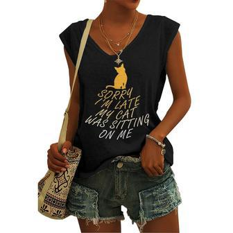 Annoying Cat Cute Kitty Sorry Im Late Women's V-neck Tank Top | Mazezy