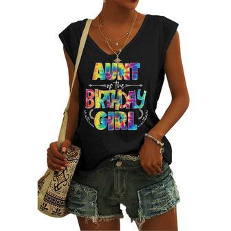 Aunt Of The Birthday Girl Matching Tie Dye Women's V-neck Tank Top | Mazezy