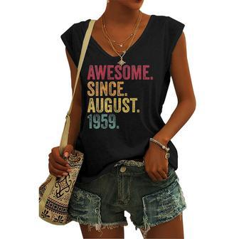 Awesome Since August 1959 63Rd Birthday Vintage Retro Women's V-neck Tank Top | Mazezy