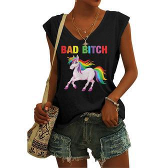 Bad Bitch Sarcastic Ironic Rainbow Unicorn Mean Attitude Women's V-neck Tank Top | Mazezy