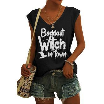 Baddest Witch In Town Halloween Witches Women's V-neck Tank Top | Mazezy